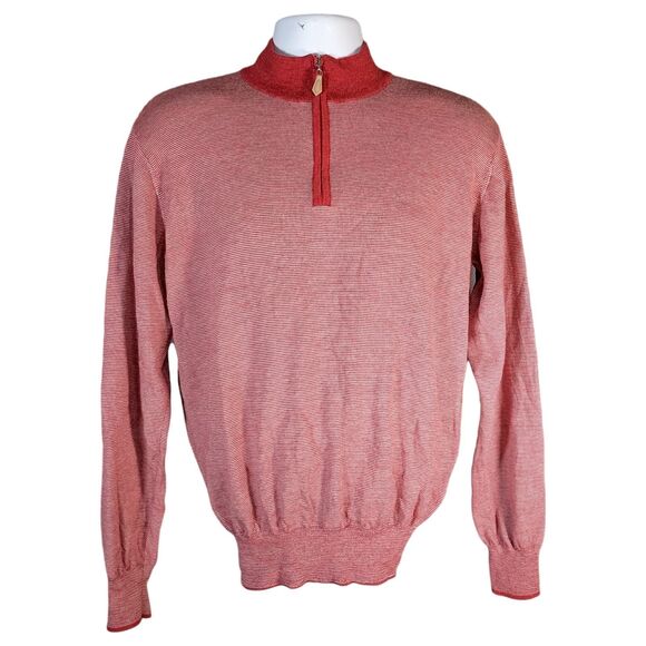 Peter Millar Men's 1/4 Zip Pullover Wool Silk Cashmere Red Large - Picture 1 of 4